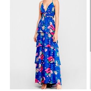 Express Floral Blue Side Cut-out Maxi with tiered layers size MED EUC